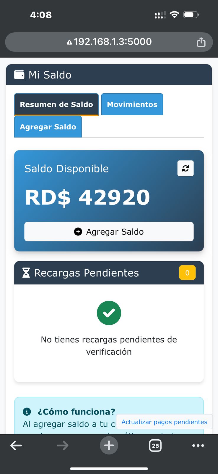 Panel de estadísticas diarias